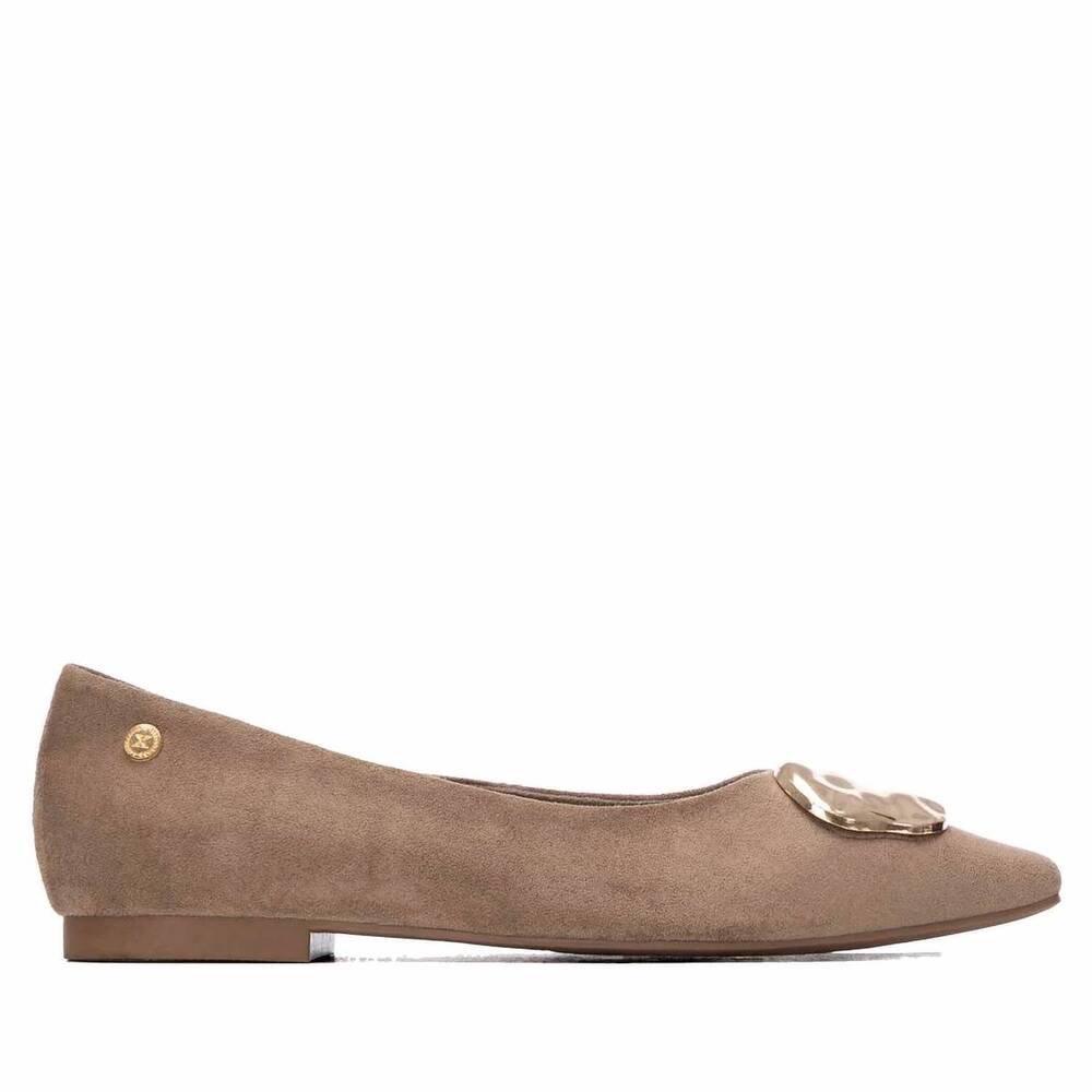 NEW XTI women's suede ballet flats in taupe